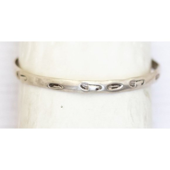 7 inch, Vintage Sterling Silver Symbolic Bangle by Mexico - V26 - Picture 2 of 4